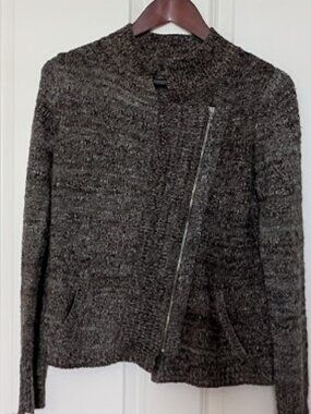 GAP Women’s Moto Sweater Jacket – Marled Neutral Brown Knit – Size Small